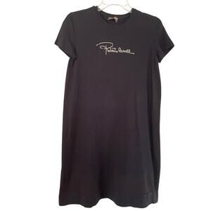 Roberto Cavalli Black Tone on Tone  Colorblock  Gold Stud Logo Dress Size L